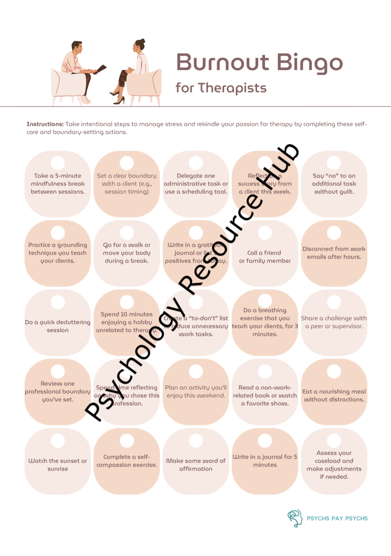 Burnout Bingo - Therapist Tool