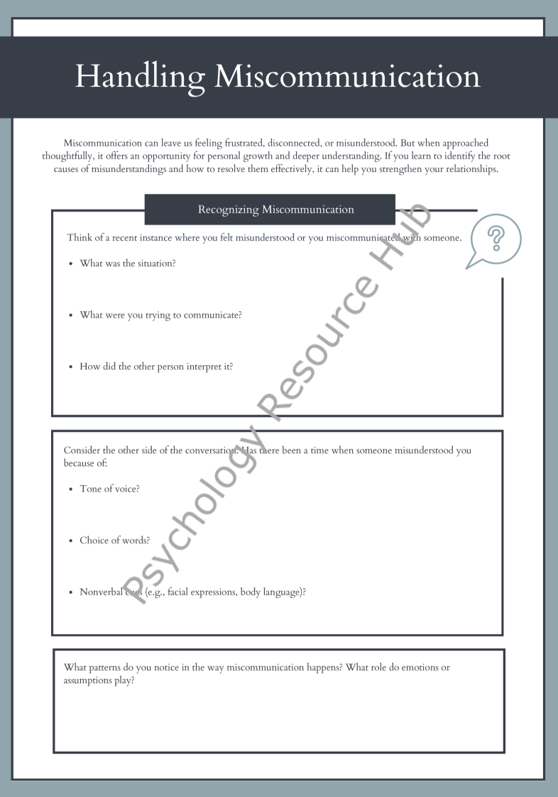 Handling Miscommunication Worksheets
