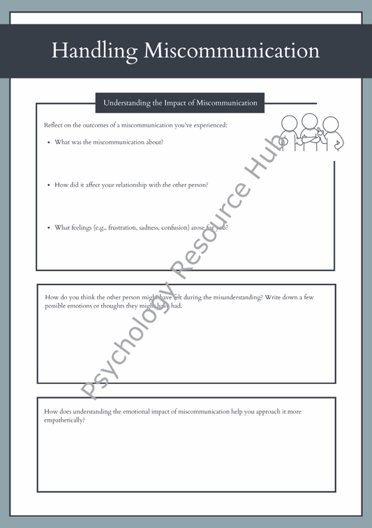 Handling Miscommunication Worksheets with reflective questions and emotional impact analysis for resolving misunderstandings