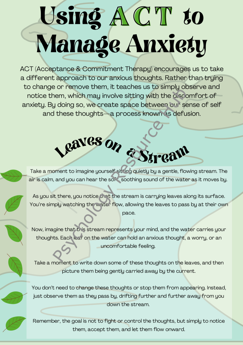 Using ACT to Manage Anxiety: Leaves on a Stream Poster