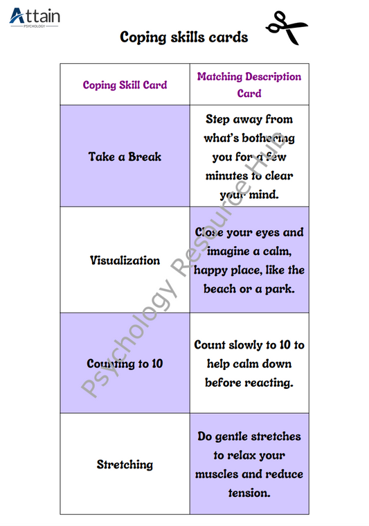 Coping Skills Memory Game