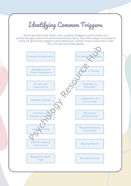 Anxiety Triggers Worksheet