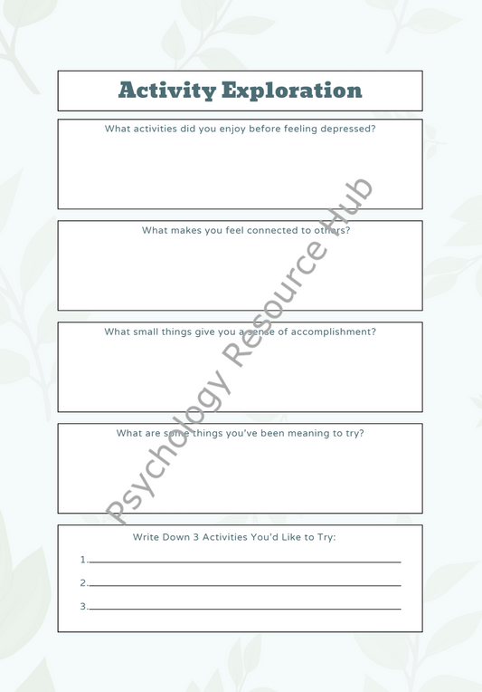 Behavioural Activation for Depression Worksheet Bundle
