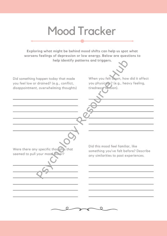 Daily Mood Tracking Chart Worksheet