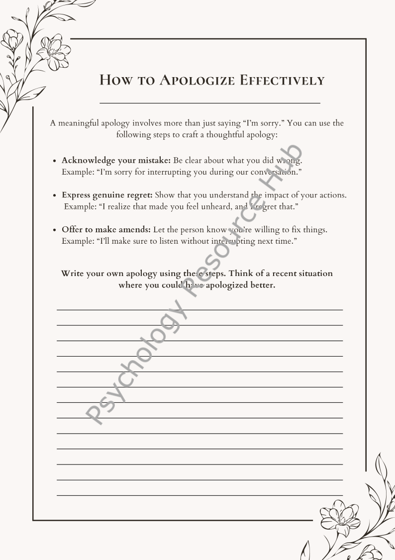 Apologies and Forgiveness in Relationships Worksheets