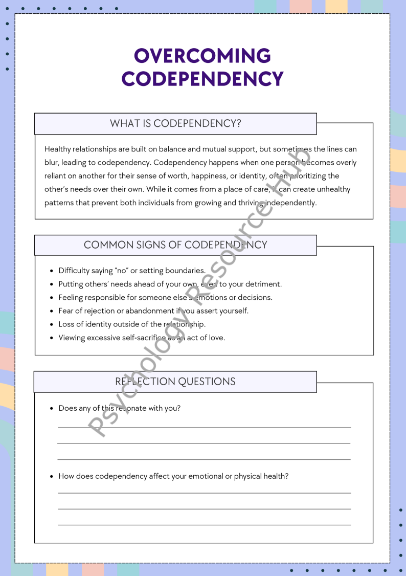 Overcoming Codependency Educational Worksheets
