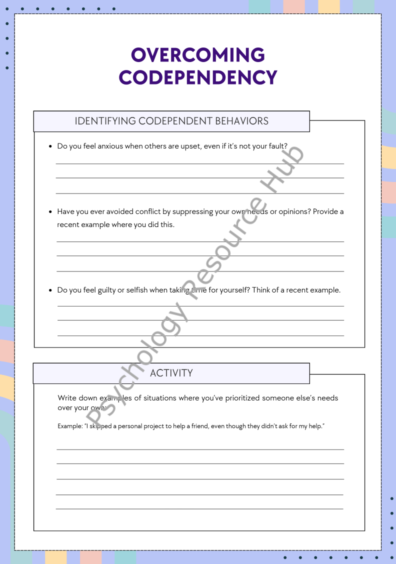 Overcoming Codependency Educational Worksheets