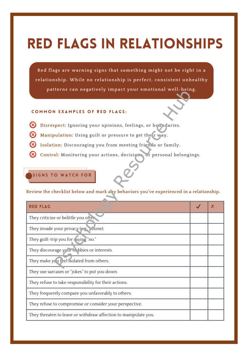 Red Flags in Relationships Worksheet