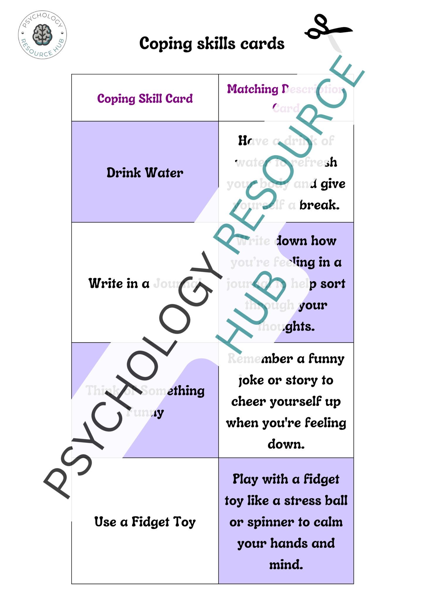 Coping Skills Memory Game
