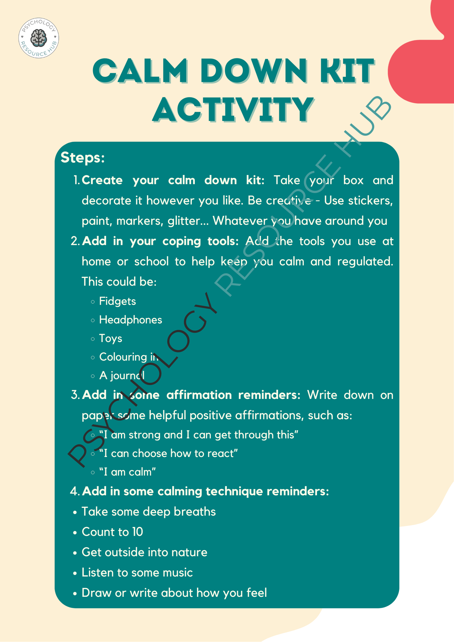 Calm Down Kit Activity