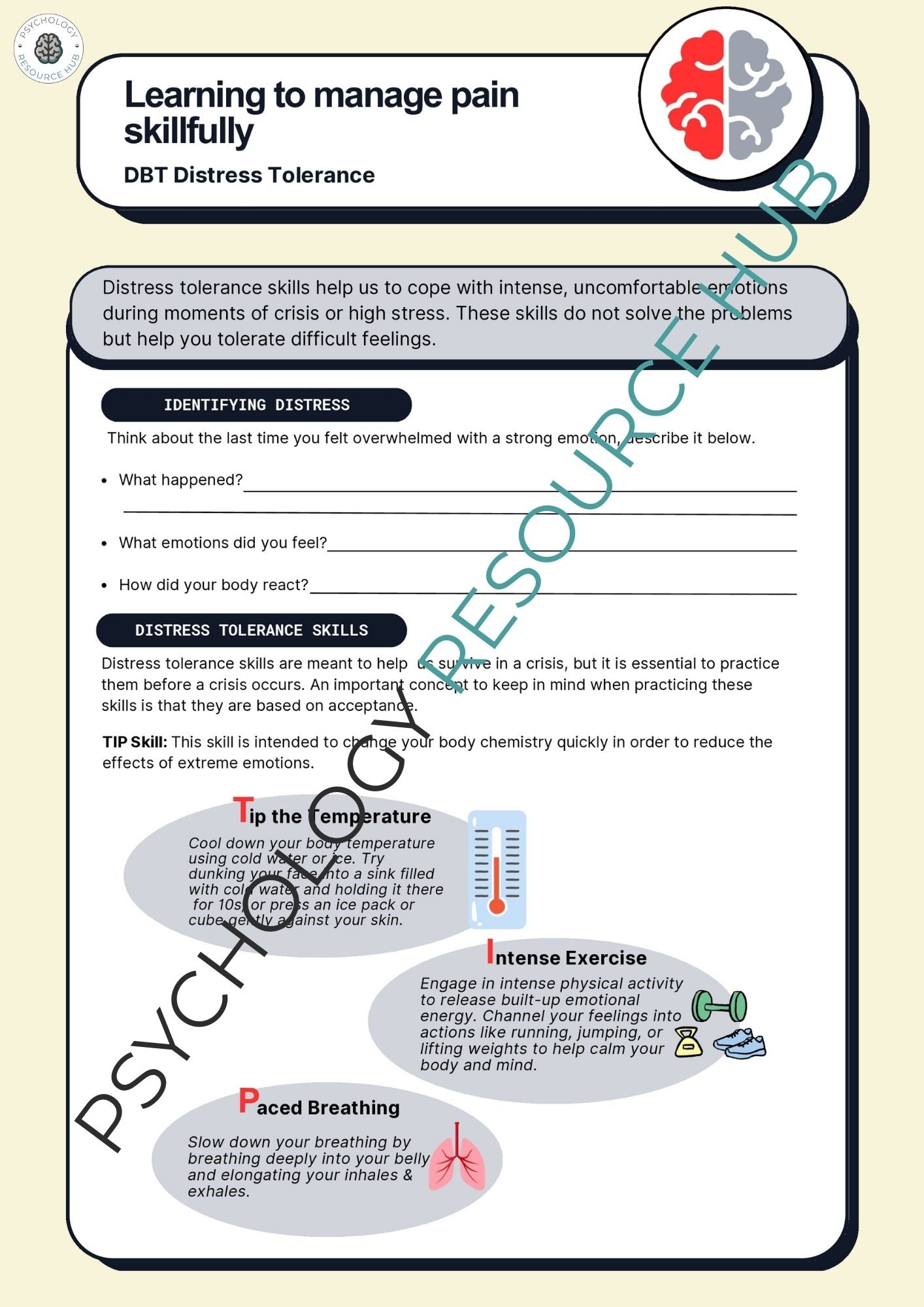 Learning To Manage Pain Skilfully - DBT Worksheet