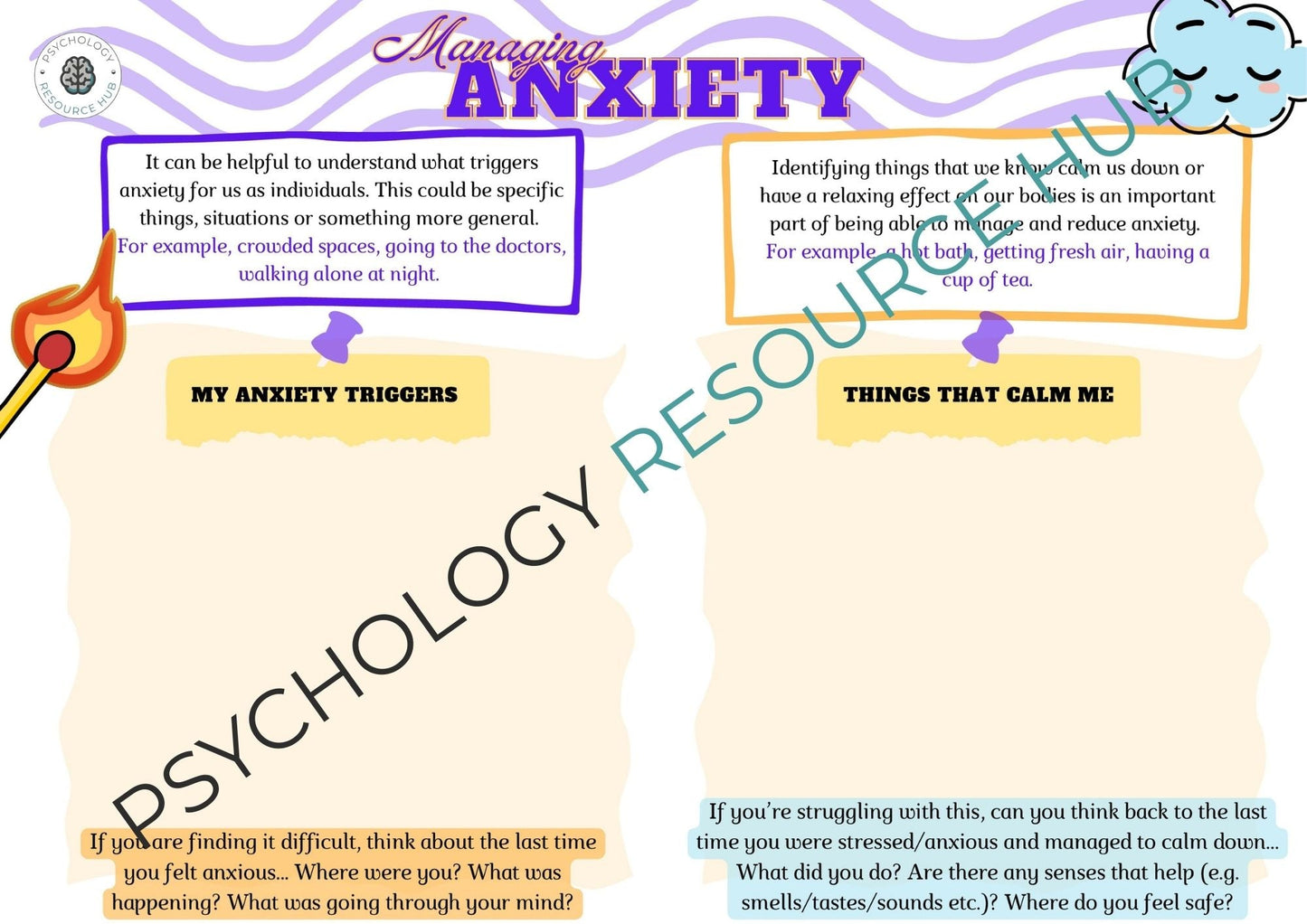 Managing Anxiety Worksheet to identify triggers and coping strategies for anxiety management