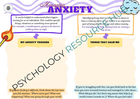 Managing Anxiety Worksheet to identify triggers and coping strategies for anxiety management