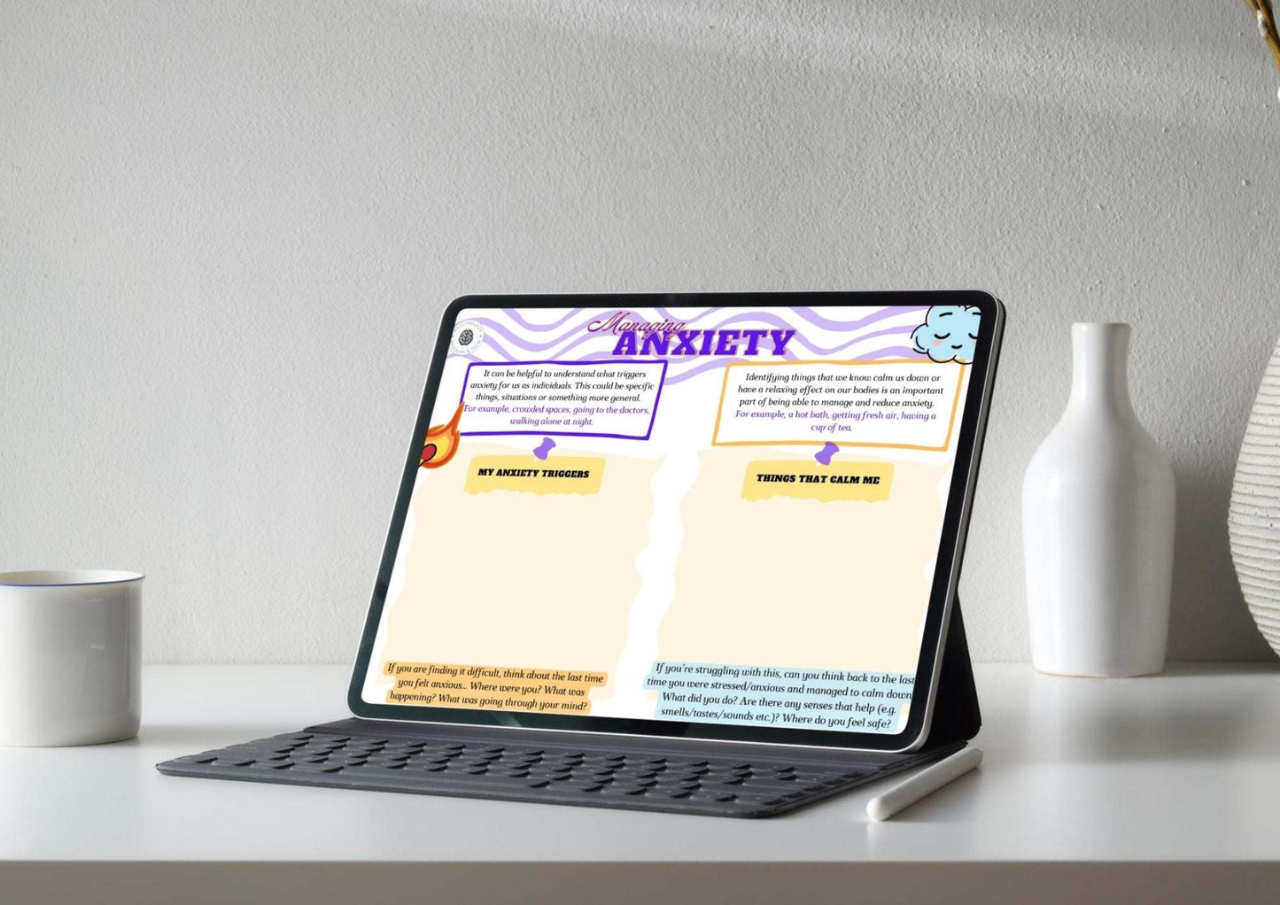 Managing Anxiety Worksheet for identifying triggers and coping strategies to reduce anxiety and stress