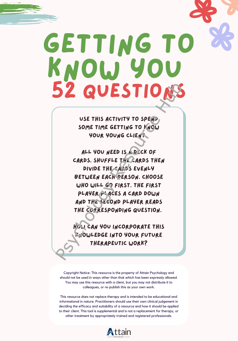 Get to know me - 52 Questions (Card Deck Activity)