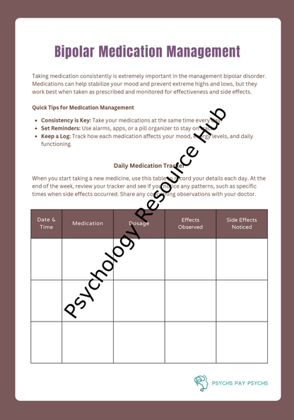 Bipolar Medication Management - Worksheet