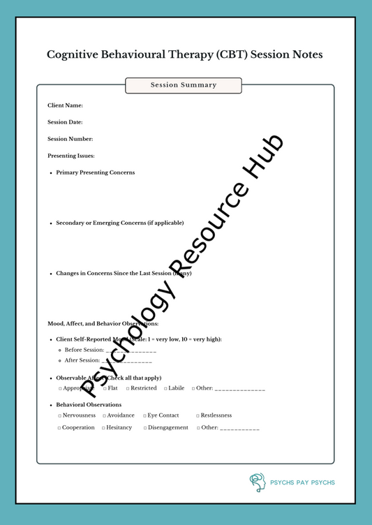 Cognitive Behavioural Therapy (CBT) Session Note Template