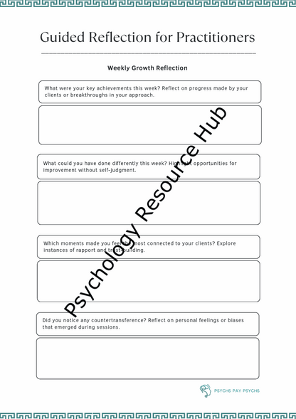 Guided reflection worksheet for therapists with prompts to enhance practice and self-awareness