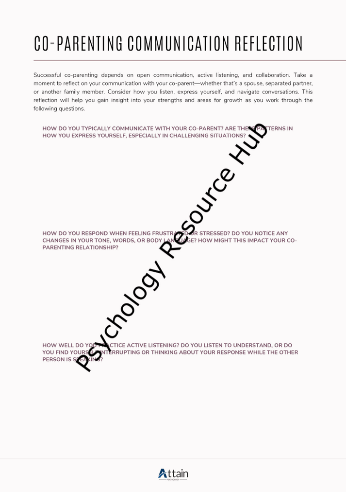 Co-parenting Communication Reflection Worksheets for improving communication skills in co-parenting relationships