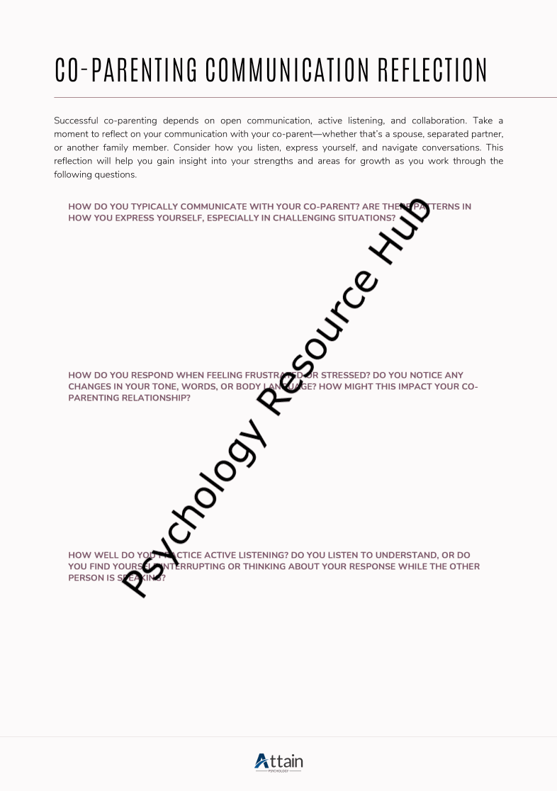 Co-parenting Communication Reflection Worksheets for improving communication skills in co-parenting relationships