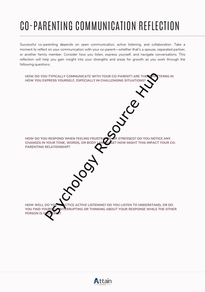 Co-parenting Communication Reflection Worksheets for improving communication skills in co-parenting relationships