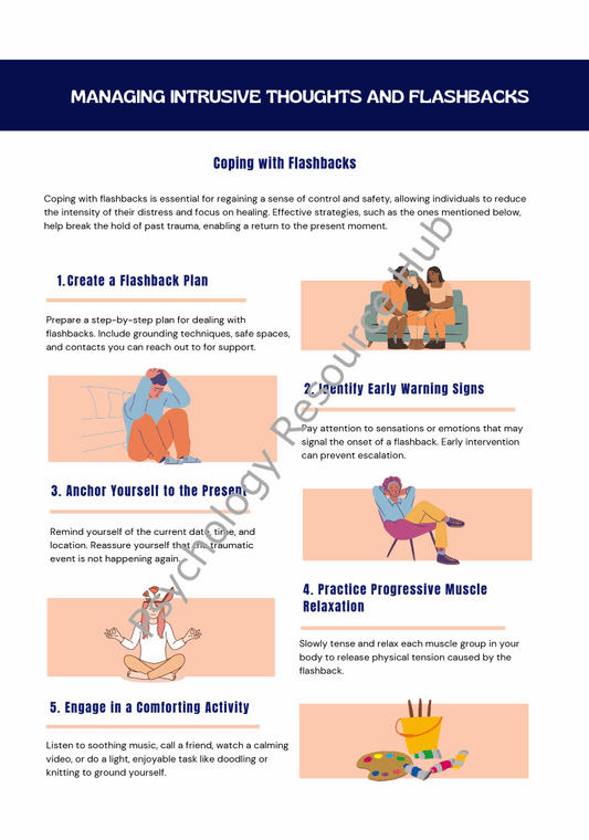 Guide on managing intrusive thoughts and flashbacks with coping strategies and relaxation techniques for PTSD and trauma recovery.
