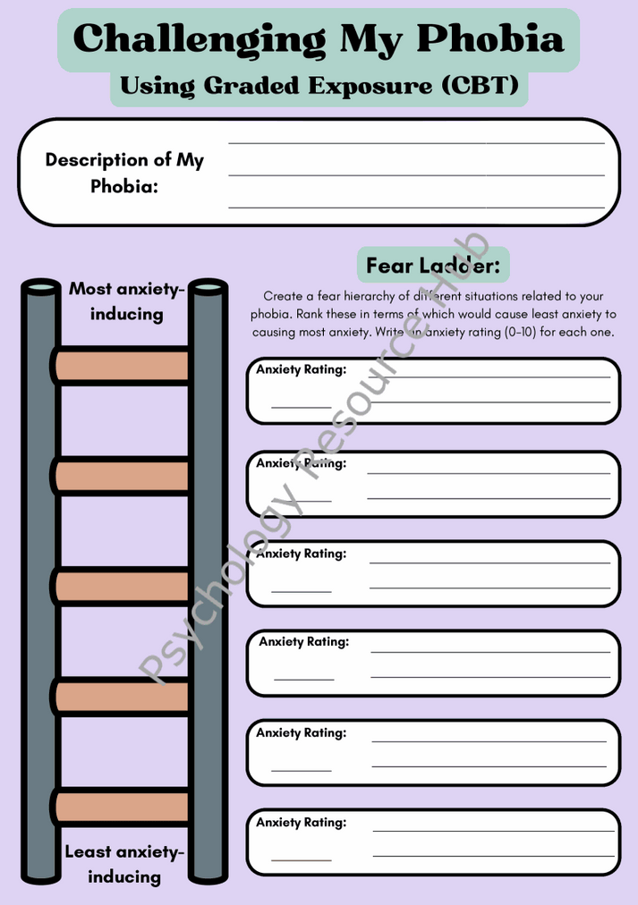 Exposure Ladder Worksheet.pdf Challenging My Phobia - CBT Graded Exposure Activity & Worksheet ...
