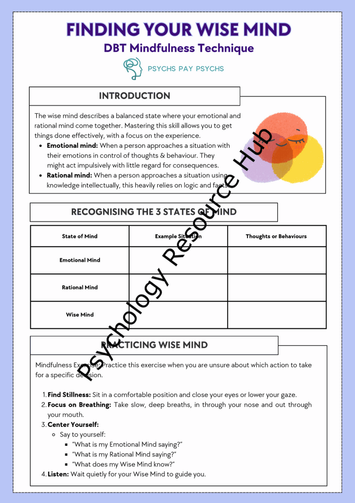 Finding Your Wise Mind DBT mindfulness technique guide for emotional and rational balance in decision-making