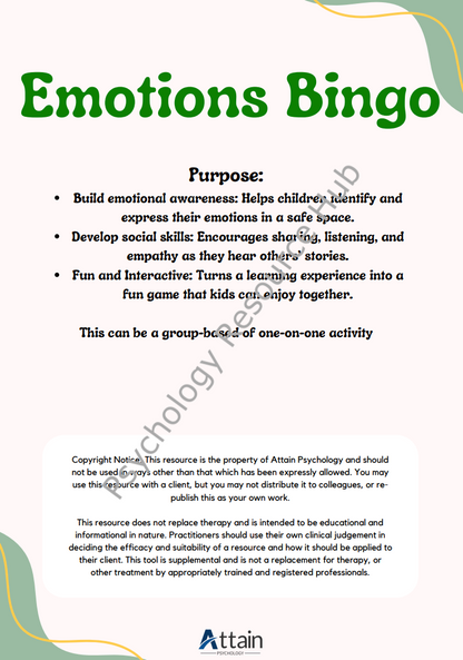Emotion Bingo Game