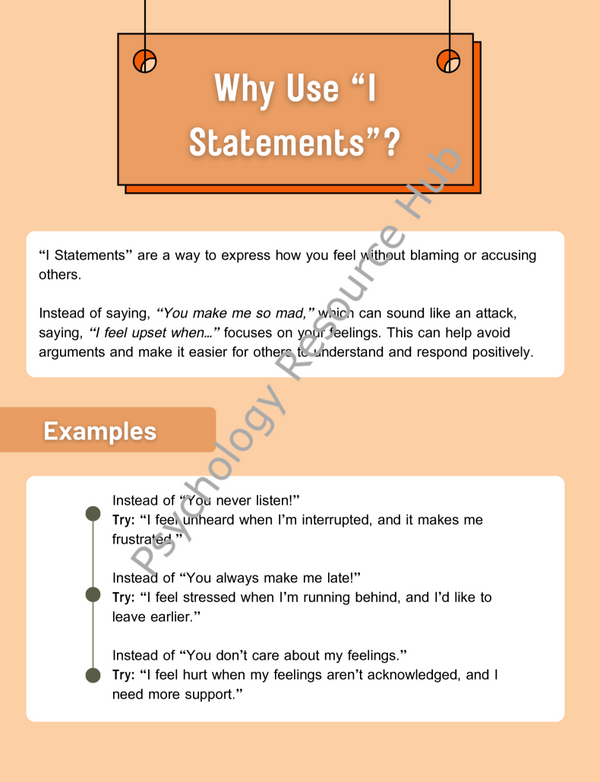 'I Statements' for Assertive Communication | Worksheet – Psychology ...