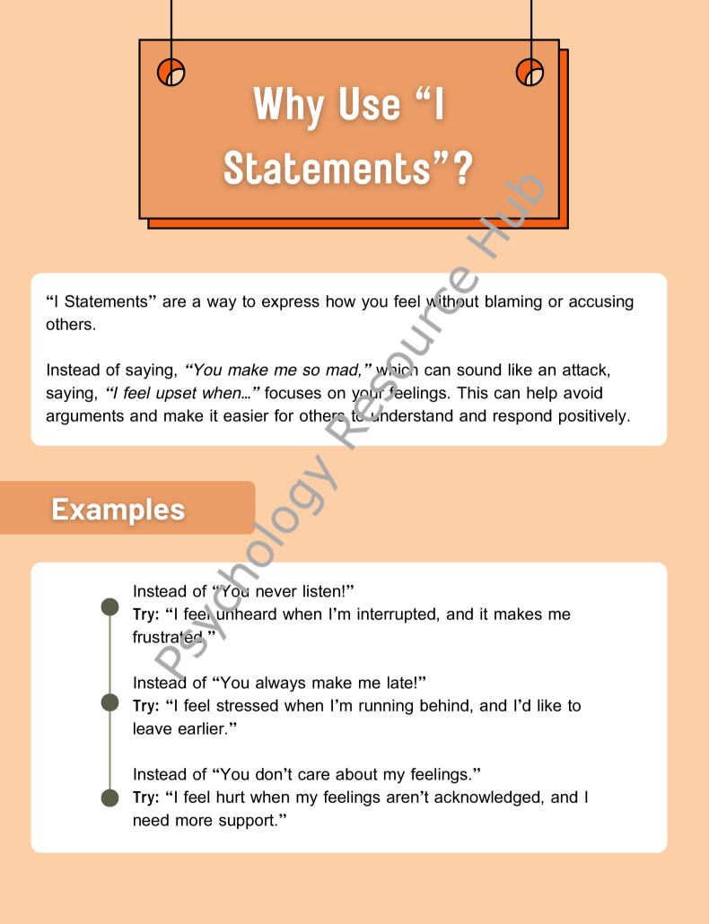 'I Statements' Activity Sheets