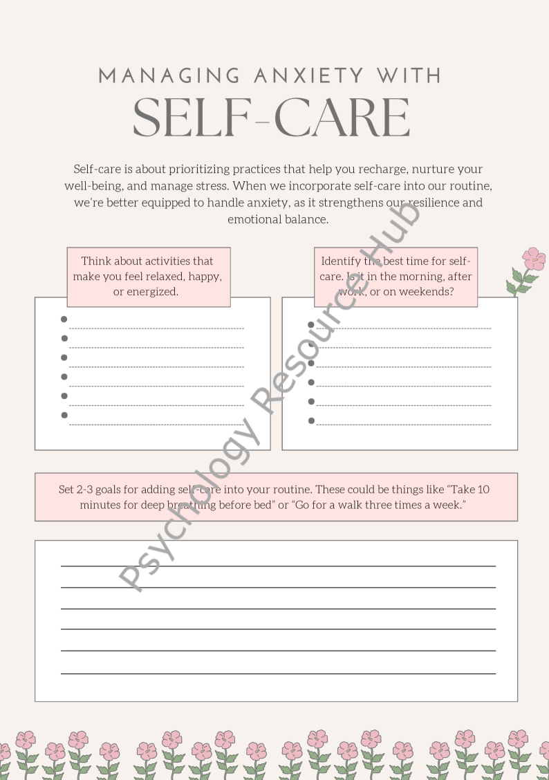 Managing Anxiety with Self-Care Activity Sheets