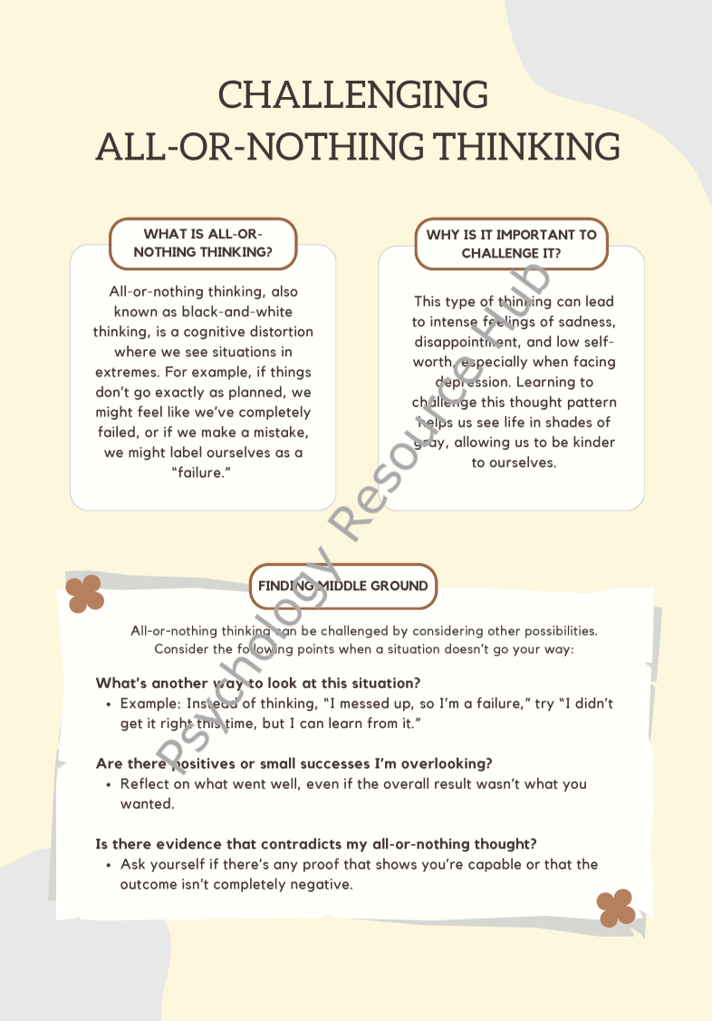 Challenging All or Nothing Thinking Worksheet