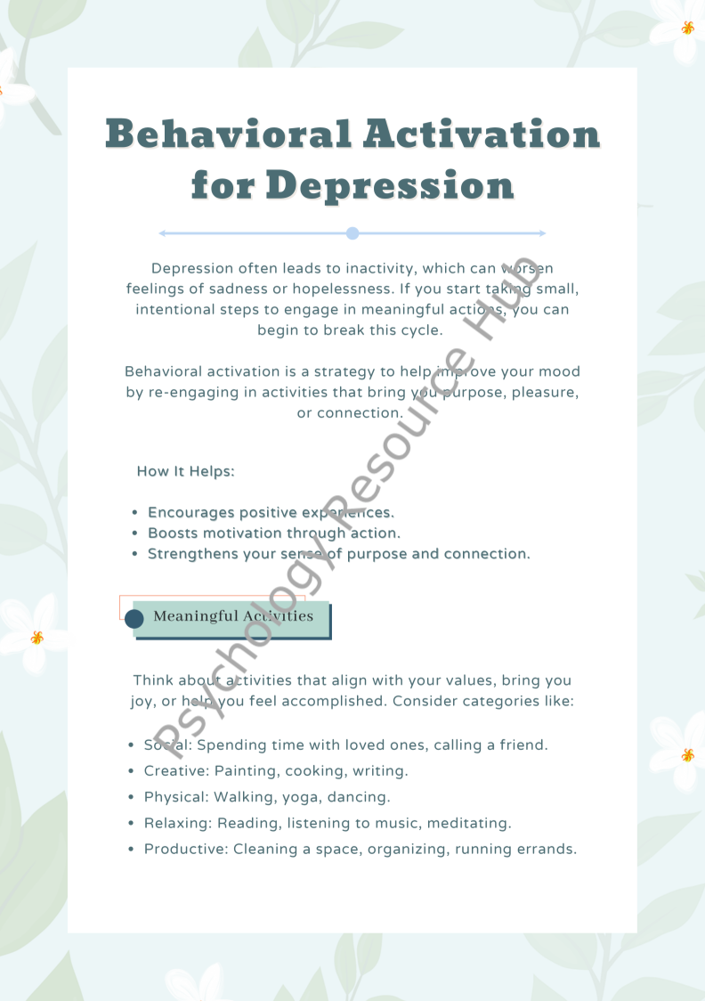 Behavioural Activation for Depression Worksheet Bundle