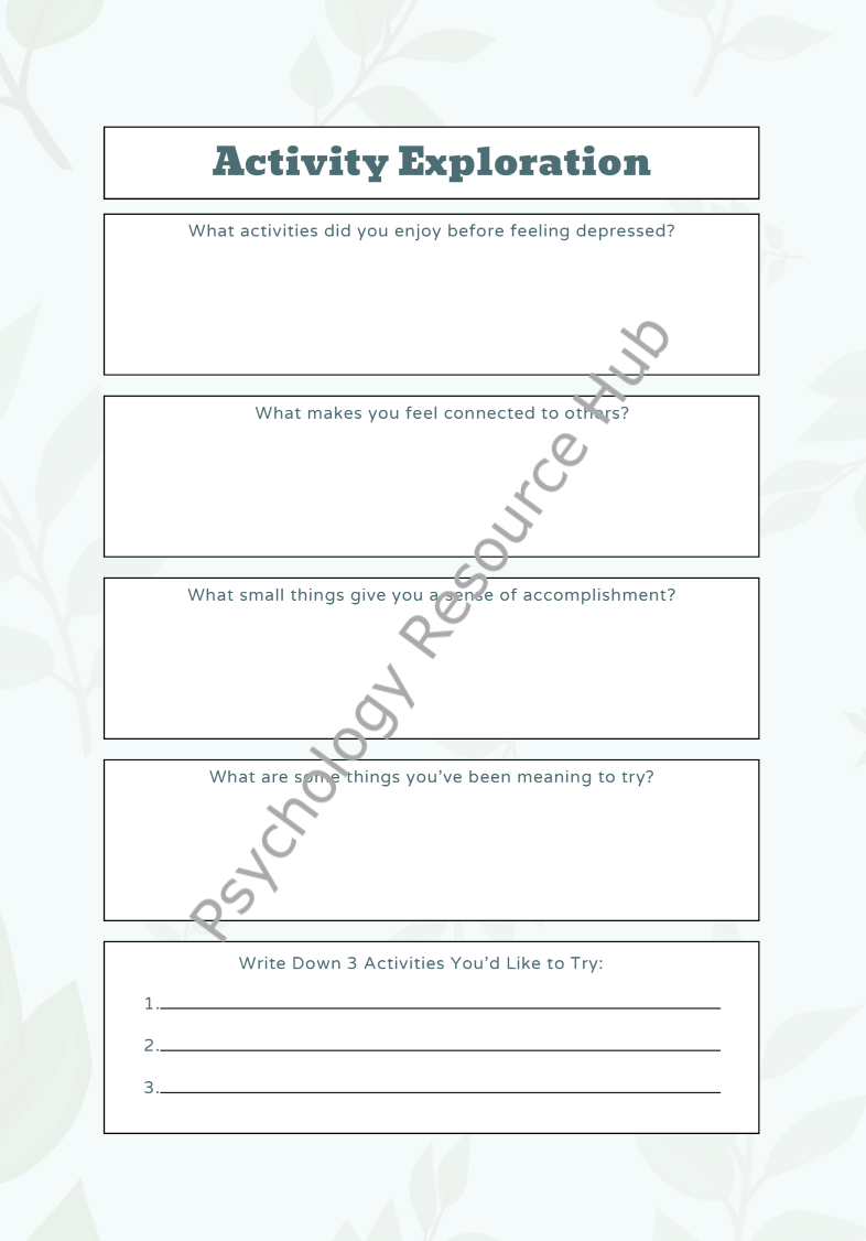 Behavioural Activation for Depression Worksheet Bundle