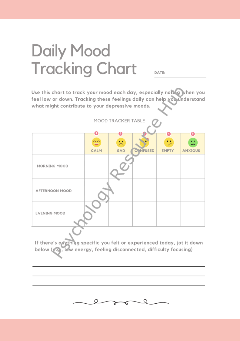 Daily Mood Tracking Chart | CBT Therapy Worksheet – Psychology Resource Hub