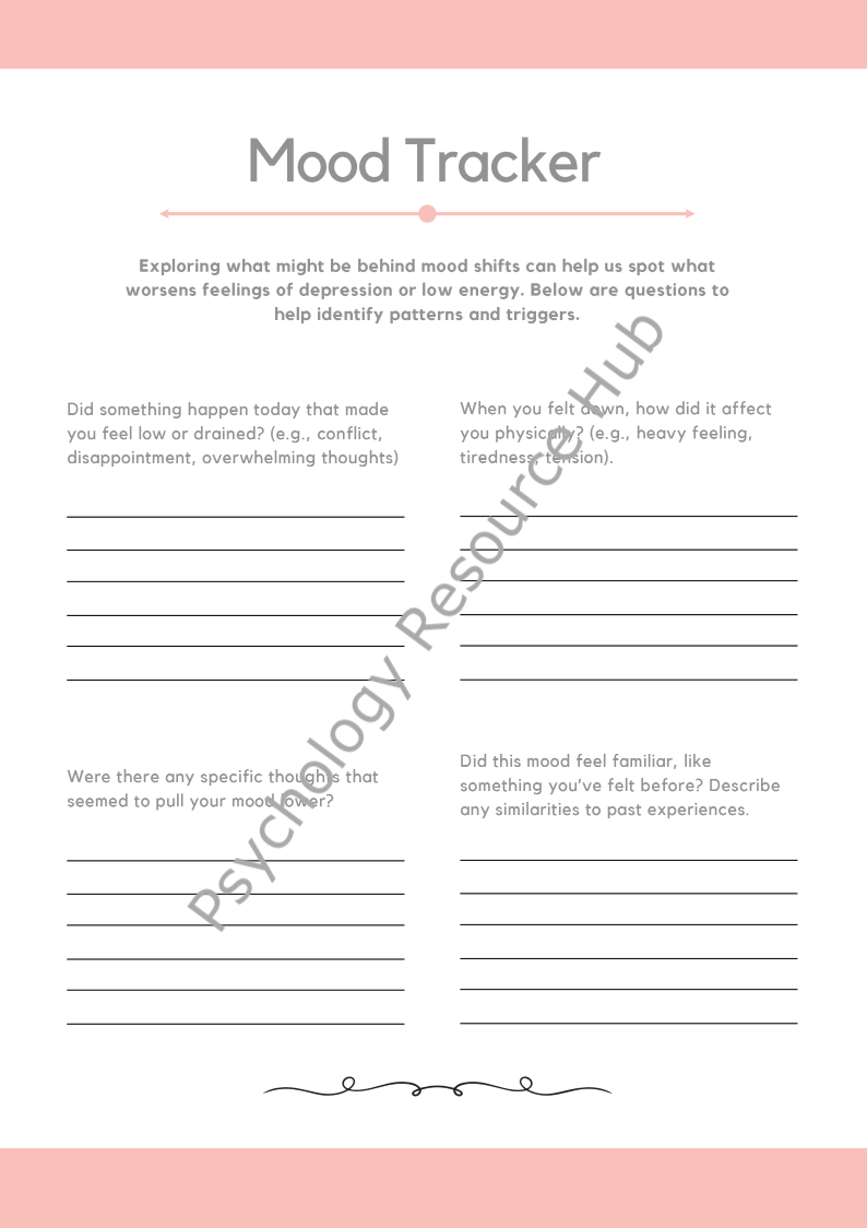 Daily Mood Tracking Chart Worksheet