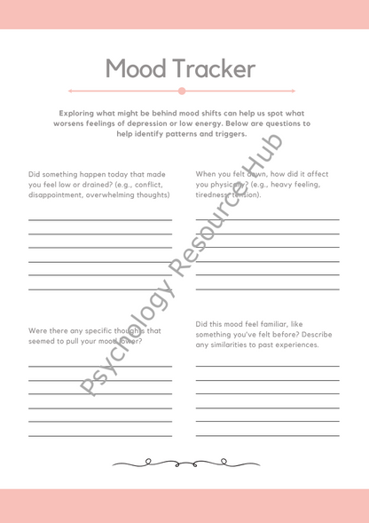 Daily Mood Tracking Chart Worksheet