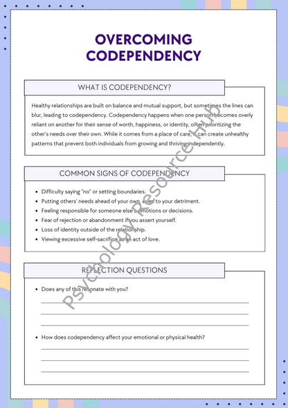 Overcoming Codependency Educational Worksheets