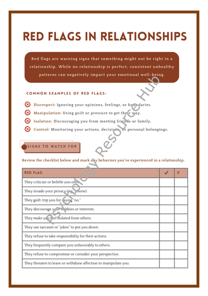 Red Flags in Relationships Worksheet