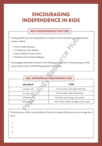 Encouraging Independence in Children Worksheets
