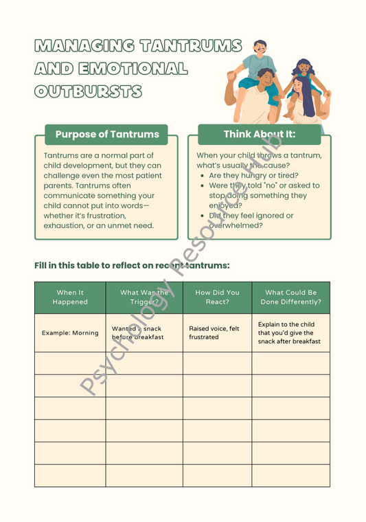 Managing Tantrums and Emotional Outbursts Worksheets