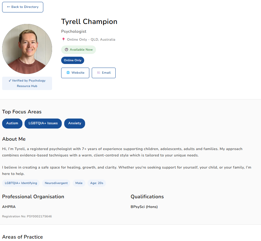 Therapist Directory Listing - 6 Months Complimentary Access